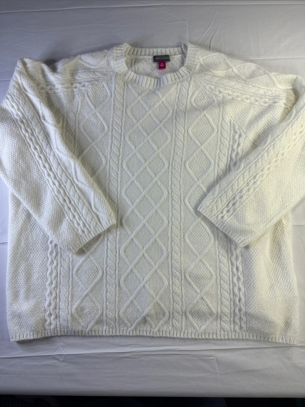Vince Camuto Cream Cable-Knit Crewneck Sweater